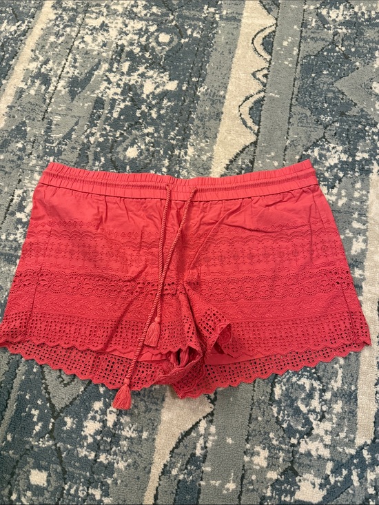 LOFT Pants - LOFT Coral Eyelet High-Waist Shorts with Tassel Tie